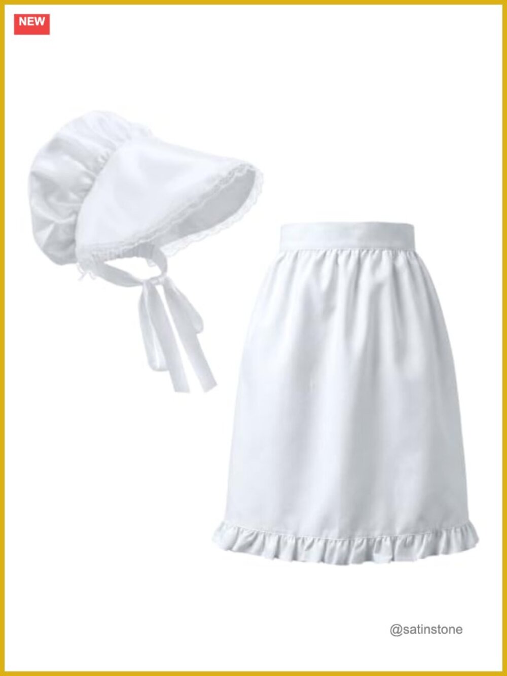 Colonial Costume Set Womens Bonnet Apron 2 Piece Halloween